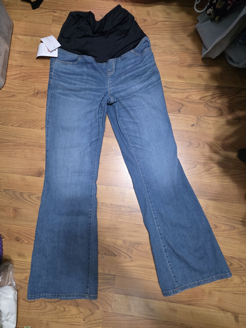 Maternity Bootcut Jeans with Black Waist Panel - Blue